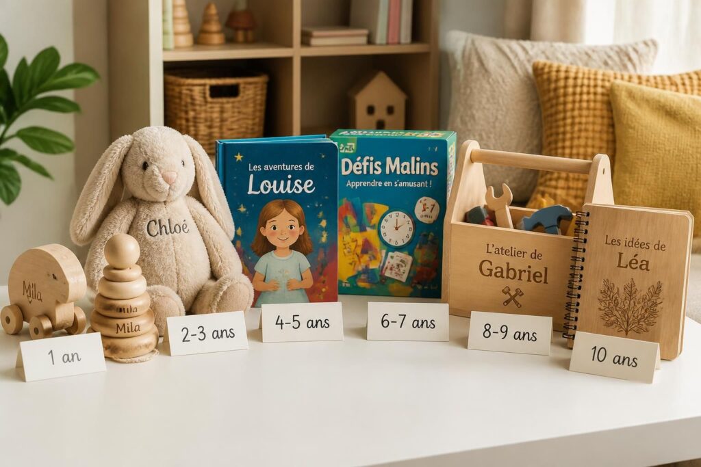 découvrez notre sélection de cadeaux personnalisés pour enfants de 1 à 10 ans, adaptés à chaque âge pour combler de joie vos petits trésors.