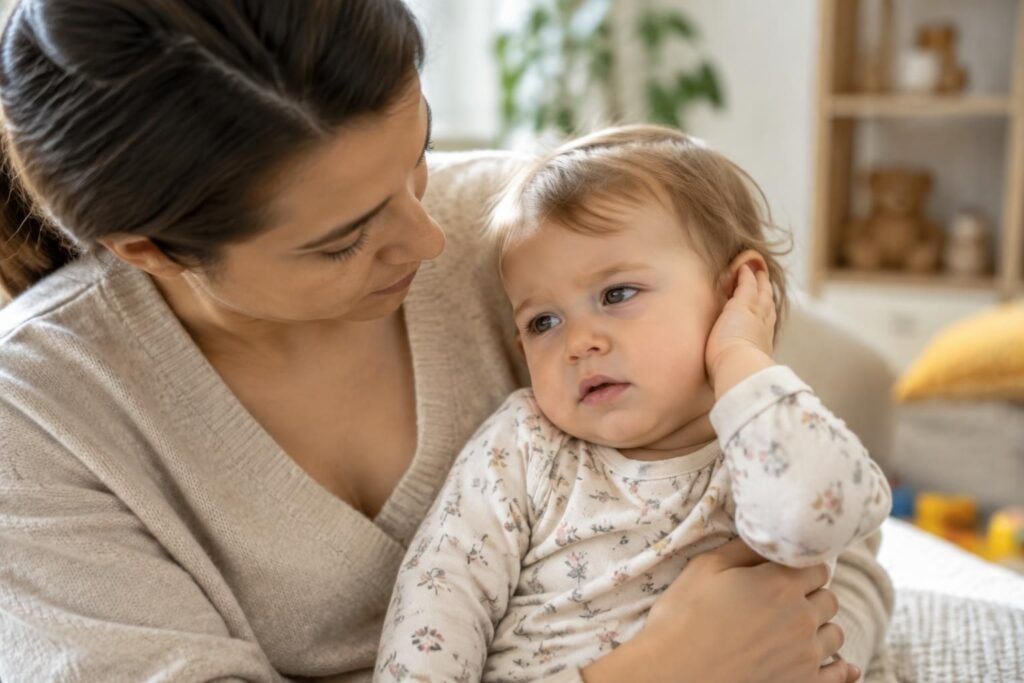 découvrez comment reconnaître les signes d’une otite chez un bébé de 6 mois à 2 ans : douleur, fièvre, pleurs et changements de comportement.